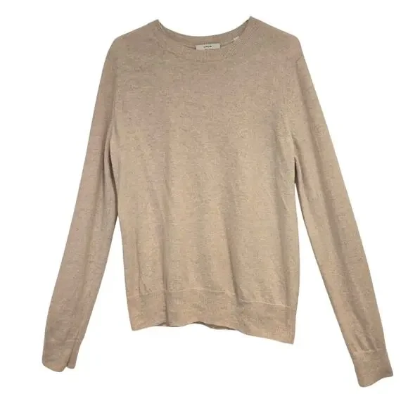 Vince Cashmere Blend Heathered Beige Classic Crewneck Sweater - Size Medium - Picture 2 of 6